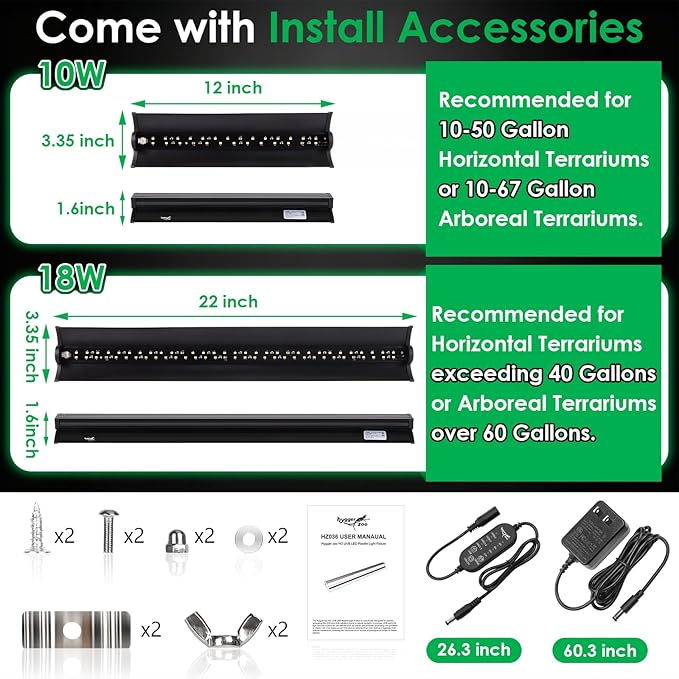 UVB Light for Reptiles, 10W HO LED UVB Reptile Light Fixture UVA UVB Lamp Bulb Terrarium Light with Timer and 5 Adjustable Brightness for Bearded Dragon Turtle Snake Crested Gecko Chameleon, 12 Inch