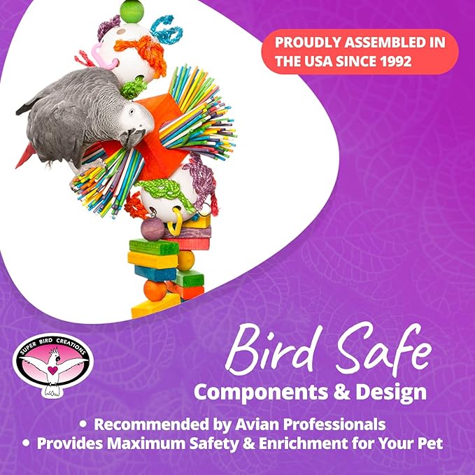Super Bird Creations SB514 Willy Nilly Bird Toy XL - Enriching Parakeet Toys for Large Birds, Bird Foraging Toys, Bird Toys for Parrots, Parrot Toys for Large Birds, Large/XL Bird Size, 29" x 11"
