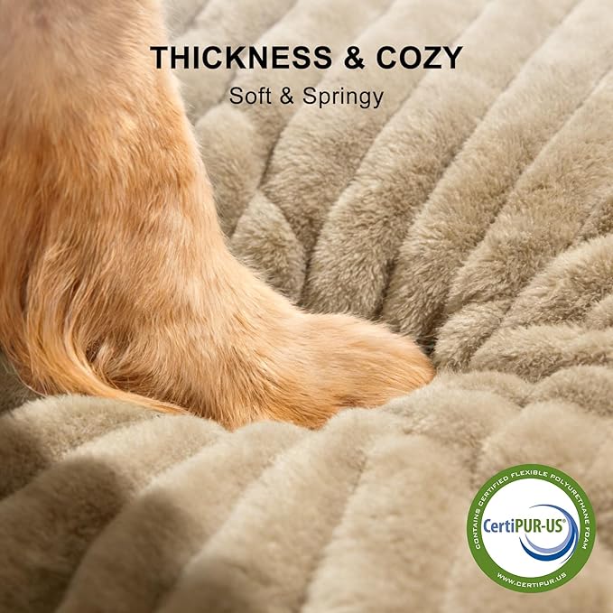 FURTIME Dog Bed Medium Size Dog, Washable Orthopedic Pet Bed with Removable Cover, Rectangle Soft Calming Sleeping Puppy Bed Durable Pet Cuddler with Anti-Slip Bottom, Beige, M Plus (30"x24"x8")