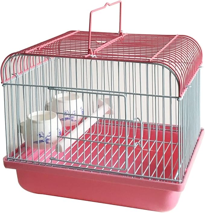 ENGENDER Bird Cage Pet Travel Cage for Birds and Small Animal Bird Carrier Wood Bird Perch with and Feeding Cup Light Breathable Cage Parakeet Cage(A)