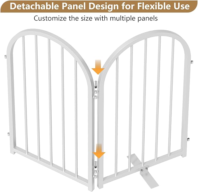 PUPETPO Full Metal Dog Gate for Indoor Outdoor, 24" Tall Free Standing Pet Dog Fence, 36" Wide Arched Pet Gates for Stairs, Hallways, Doorways, Kitchen, Decks, Yards (White, 2 Panels)