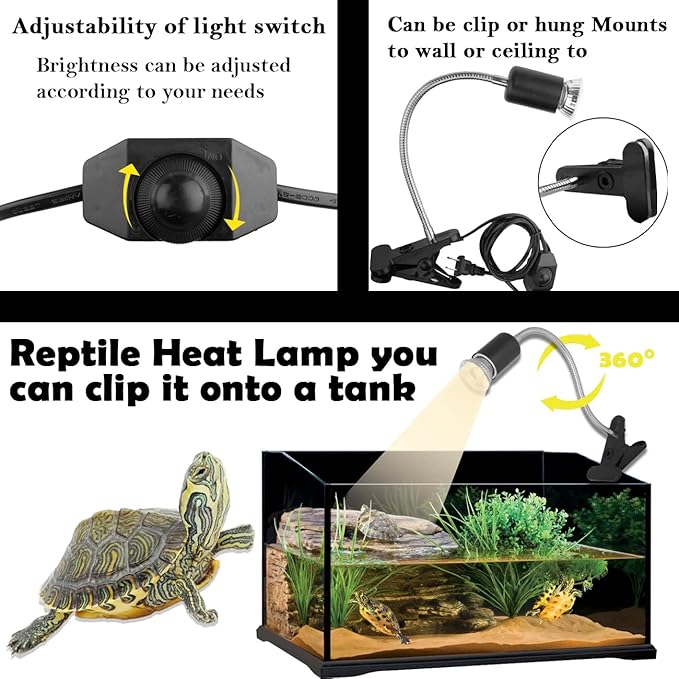 Reptile Heat Lamp UVA UVB Light Bulb, 360° Rotatable Basking Spot Light Simulated Sunlight, Dimmable Heating Lamp for Turtle, Lizard, Snake, Beared Dragon, Amphibians