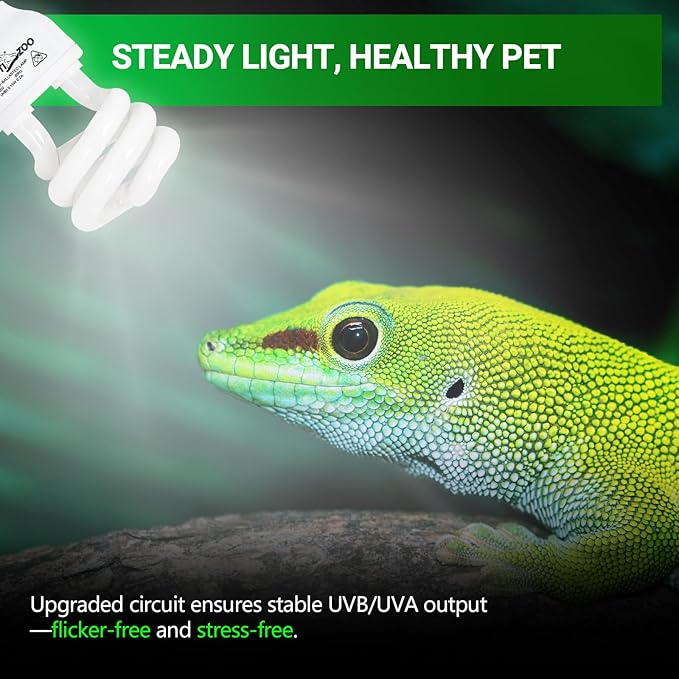 REPTI ZOO UVB Light for Tropical Reptile, 2 Pack 5.0 15W UVA UVB Reptile Light Bulb, UVB Lamp for Crested Gecko Leopard Gecko Frog Toad Snake Chameleon