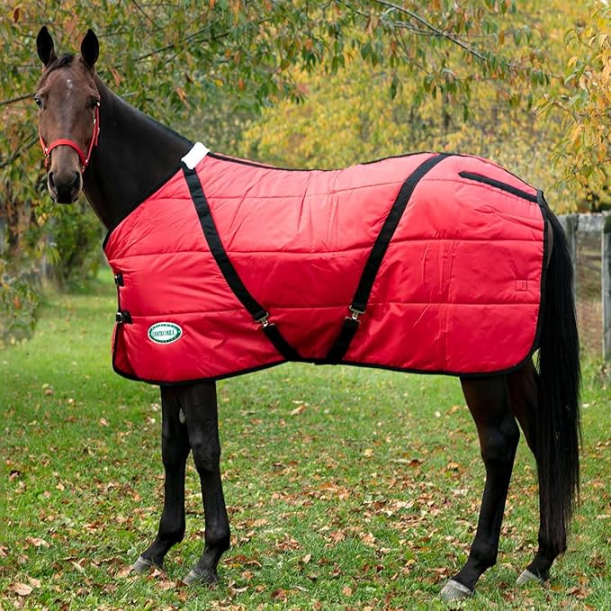 Country Pride Sentinel Channel Quilt Horse Stable Blanket, Midweight Open Front, 420D Nylon Outer Shell, 250g Poly-Fill Insulation, Wither Protection, Adjustable Leg Straps, Bias Surcingle (70,Red)