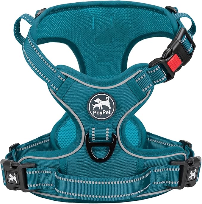 PoyPet No Pull Dog Harness, No Choke Reflective Dog Vest, Adjustable Pet Harnesses with Easy Control Padded Handle for Small Medium Large Dogs(Tumalo Teal,XS)