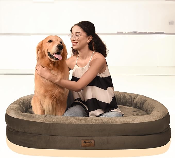 Orthopedic Jumbo Dog Bed for Extra Large Dogs, Giant Waterproof Dog Bed for Large Breed Dogs, Supportive Egg Crate Foam Pet Bed with Removable Washable Cover & Non-Slip Bottom, Coffee