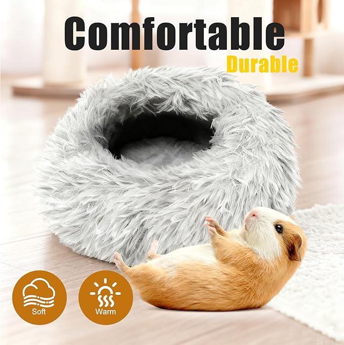 2-Pack Guinea Pig Backpack and Burrowing Bed, Portable Small Animal Cage with Bubble Clear Window, Plush and Fluffy Hideaway Pet Bed for Piggies, Hamster