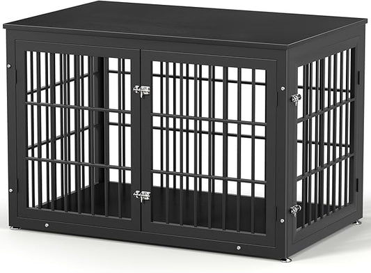 rehomerance 48 Inch Heavy Duty Dog Crate Furniture for Large Dogs, Decorative Pet House End Table, Extra Large Wooden Cage Kennel Furniture Indoor, Black