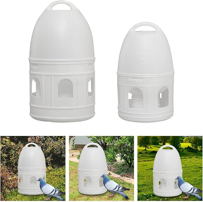 2 Pack Automatic Bird Feeder for Pigeons and Chickens, 5L 10L White