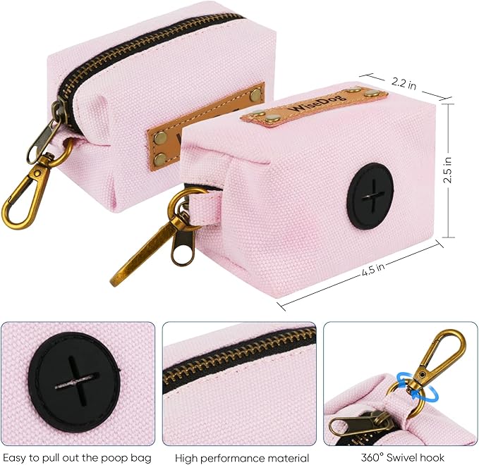 Wisedog Waterproof Dog Collar and Leash Set, Adjustable Puppy Collar with Cute Tag 5FT Dog Leash with Poop Bag for Small Medium Large Dogs (M, Pale Pinkish Purple)