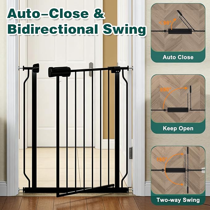 62.2"-71.65" Extra Wide Auto Closing Baby Safety Gate for Stairs & Doorways, Pressure Mounted No Drill Pet Gate with Walk-Through Door - Heavy Duty Childproof Gate for Toddlers, Kids, Dogs