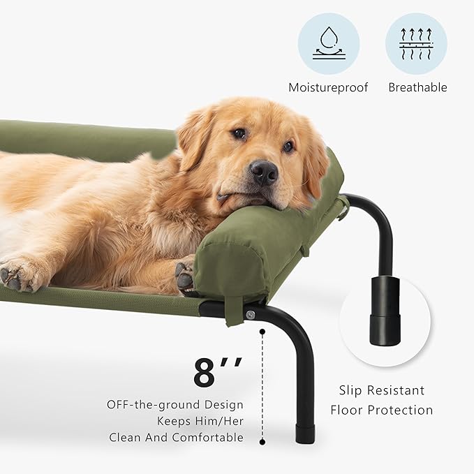 Cooling Elevated Dog Bed, Outdoor Raised Dog Beds, Medium Waterproof Dogs Cot W/Breathable Mesh, Pet Cot W/Portable Removable Bolster