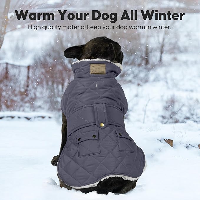 KYEESE Dog Coat Windproof Dog Coats for Small Dogs Soft Pet Sweater for Cold Weather Warm Pet Winter Puffer Coat with Leash Hole Thick Cat Clothes with Pocket Waterproof Dogs Jacket with Fleece Lined