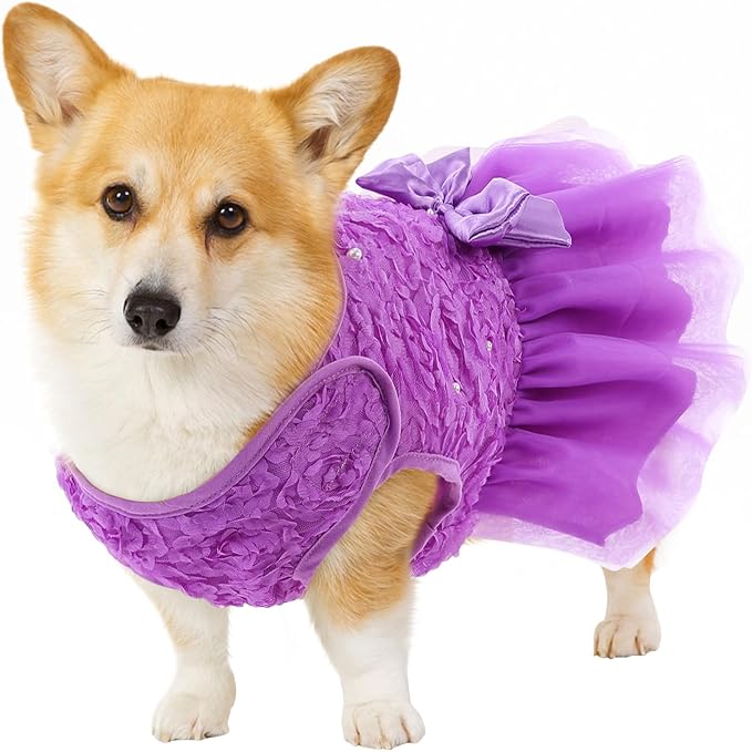 ASENKU Dog Dress Pet Wedding Dress Princess Lace Puppy Birthday Party Outfit Formal Apparel Girl for Small Medium Dogs Cats (Medium, Purple)