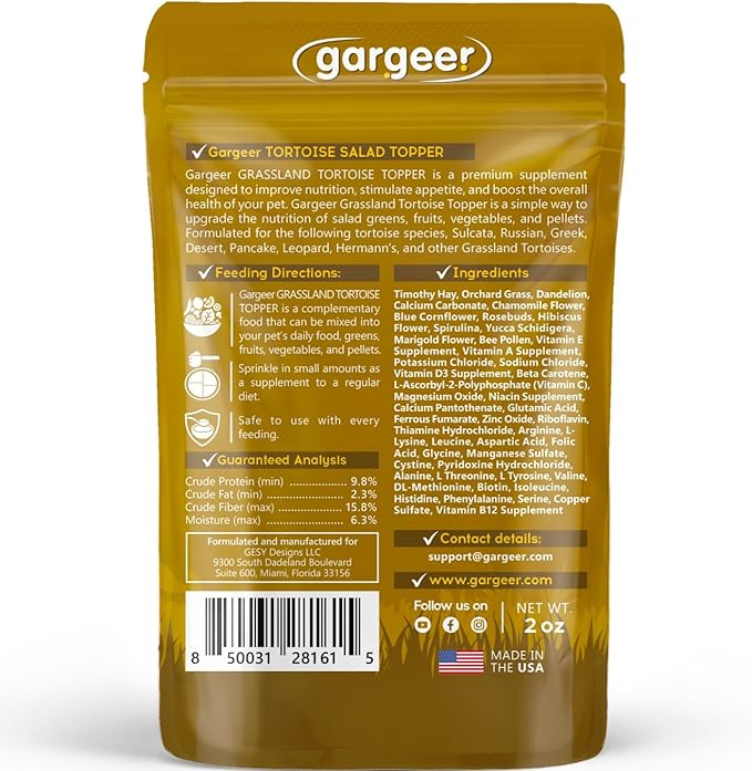 Gargeer 2oz Desert/Grassland Tortoise Food Supplement, Flower Salad Mix Topper. Supercharge Appetite, Health & Immune System. Complete Diet, Rich with Vitamins, Made in The USA. Enjoy!