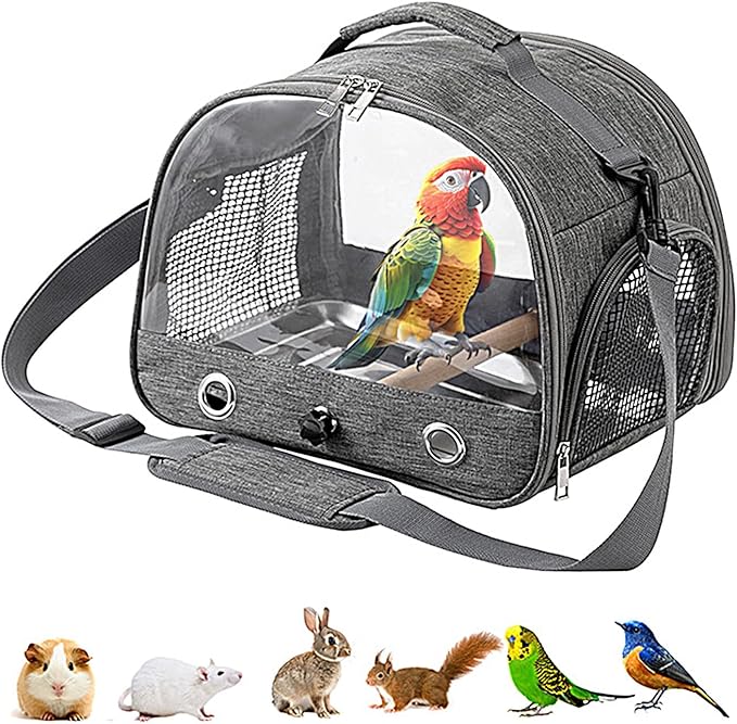 Bird Travel Cage - 33x24x26cm Small Parrot Bird Travel Cage, Lightweight Backpack for Parrot with Shoulder Strap | Portable Small Animal Carrier | Portable Birds Backpack for Budgies, Parakeets, Gent