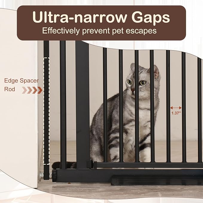 SMONTER 55" High Extra Tall Baby Gate, Safety Cat Gate for Doorways, Expands to 38.6"-42.5" Wide, Auto Close Dog Gate, No Drilling Pressure Mounted Cat Fence, Pet Gate Indoor for Stairs, Black