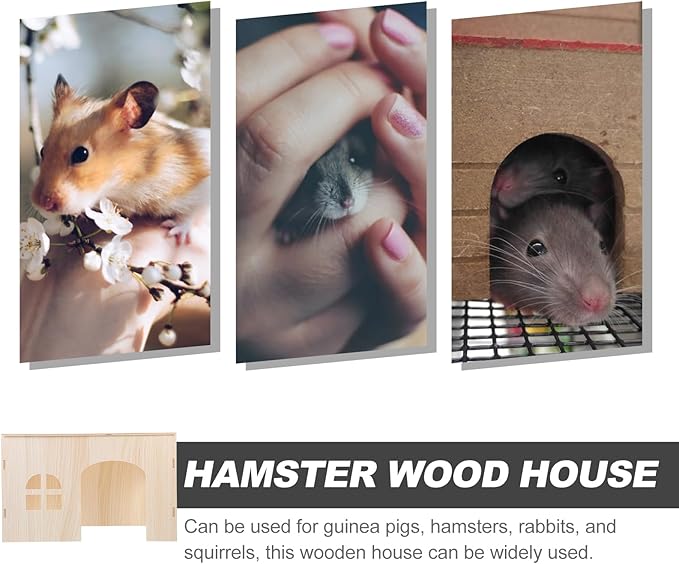 LUOZZY Wooden Hamster Hideout House Small Animal Wooden Hut Habitat Guinea Pig Chinchilla Hideout Hamsters Bunny Sleeping Hiding House
