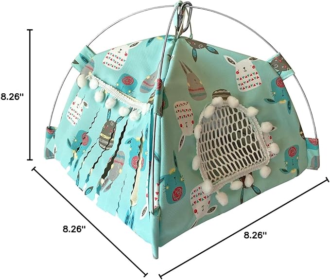 Portable Small Animal Tents House Cave Habitat Hideout with Forest Hidey Curtain for Hamster/Mice/Gerbil Rats/Guinea Pigs Hedgehog Nest Cushion Beds (Blue)