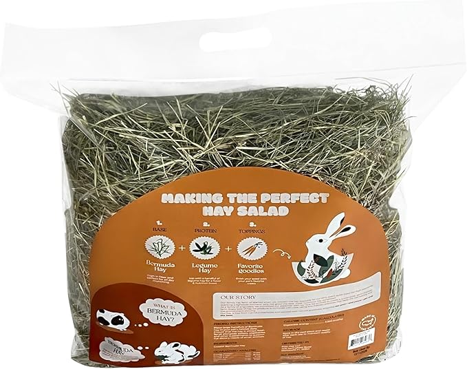 Bermuda Hay – High-Fiber, Low-Calcium Coastal Grass for Rabbits, Guinea Pigs & Small Pets – All-Natural, Hand-Packed, Timothy-Allergy Friendly (24 oz)