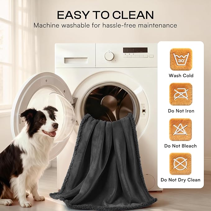 Luciphia Waterproof Pet Blankets, Liquid Pee Proof Dog Blanket for Sofa Bed Couch, Reversible Sherpa Fleece Furniture Protector Cover for Small Medium Large Dogs Cats, Black King Size（100" x 85"）