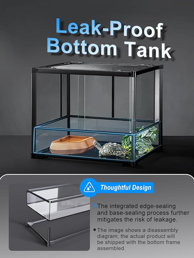 URUQ 35 Gallon Glass Reptile Terrarium, 23" x 18" x 19" Reptile Habitat Tank Front Opening Tank Sliding Door with Screen Ventilation, for Reptiles Amphibians, Bearded Dragon Gecko Lizard Snake