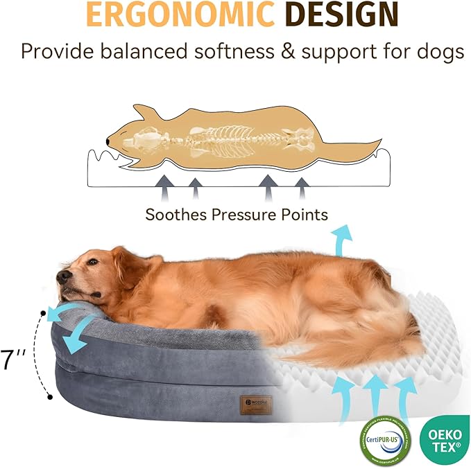 Orthopedic Dog Bed for Medium Dogs, Waterproof Dog Bed with Removable Bolsters, Egg Crate Foam Pet Couch for Medium Size Dog with Machine Washable Cover & Non-Slip Bottom, Dark Grey