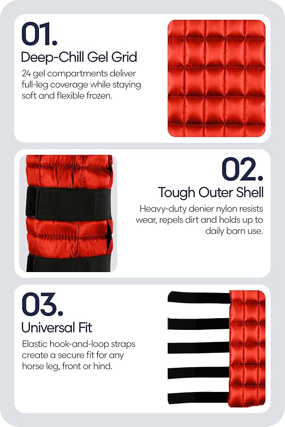 Equinavia Cool Relief Therapy Ice Boots Leg Wraps Pair for Horses, Gel Pack with Adjustable Straps | 16.5" x 15.5" with Storage Bag - Red - Pair - One Size