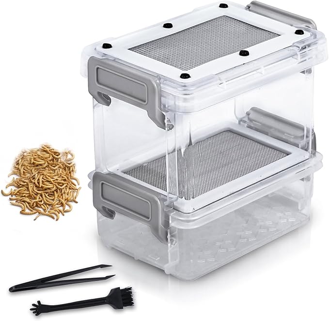 Mealworm Breeder Kit - Live Mealworm Rearing & Feeder for Reptiles, Turtles, Bearded Dragons, Leopard Geckos, Birds and Chickens (1.5-3cm)