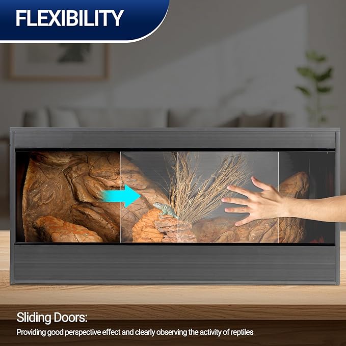 68 Gallon Reptile Enclosure, 48x18x18 Reptile Tank Terrarium, 48" Wide Large Lightweight Wood & Plastic Eco Composite Reptile Habitat Lounge for Ball Python Bearded Dragon Gecko Turtle Snake