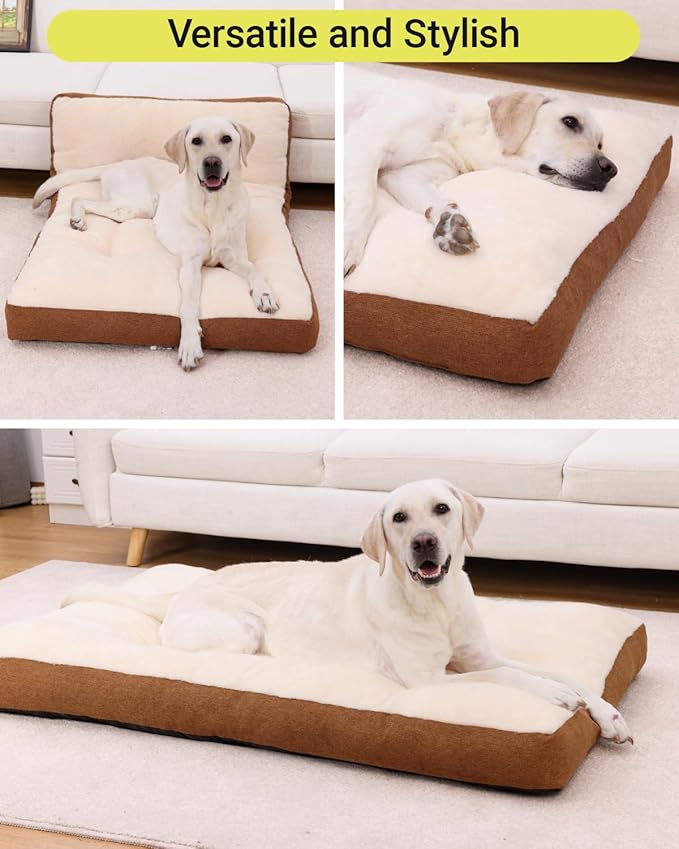 NUPIDA Washable Dog Bed for Large Dog, XL Crate Bed Plush Pet Kennel Pad with Non-Slip Bottom, Pet Sleeping Mat, 41x27 inch, Khaki