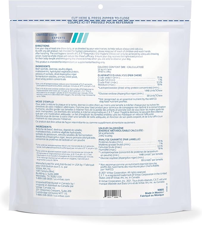 Virbac C.E.T.® Enzymatic Oral Hygiene Chews for Dogs,Medium-Plaque&Tartar Control-Single Layer Beefhide with Exclusive Dual-Enzyme System&Tasty Chicken Flavor-Easy to Give 12.8 Ounce (Pack of 12)