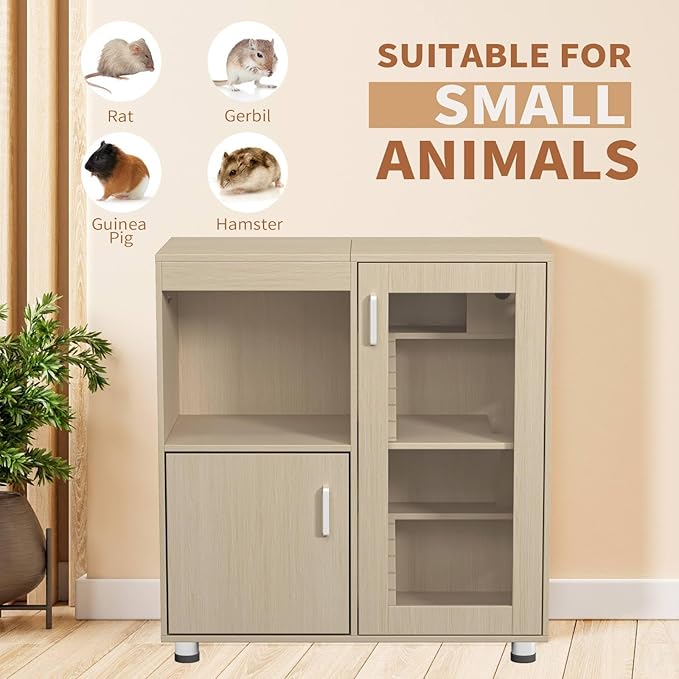 Wooden Hamster Cage with Climbing Ladders, Spacious Storage, Acrylic Windows, and Openable Top for Small Pets, Ideal for Hamsters, Guinea Pigs, and Gerbils - 33.5" H x 31.5" W x 15.75" D