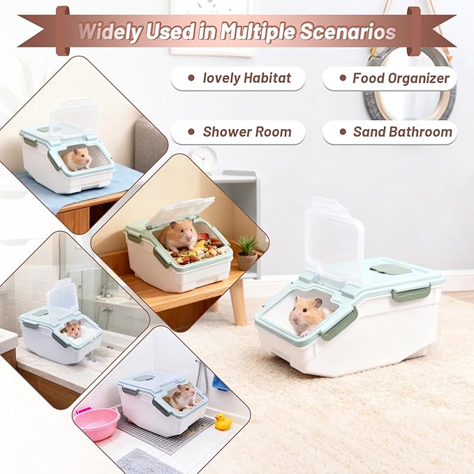 Extra Large Chinchilla Sand Bath Container Kit Plastic Dust Bath House Hamster Shower Room for Hedgehog Guinea Pig Squirrel Small Animals (Green)