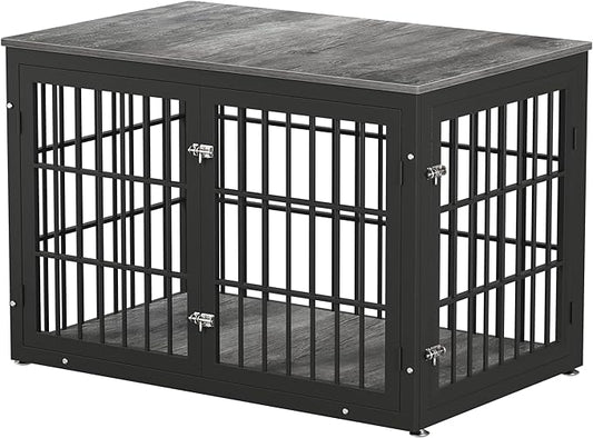 rehomerance 48 Inch Heavy Duty Dog Crate Furniture for Large Dogs, Decorative Pet House End Table, Extra Large Wooden Cage Kennel Furniture Indoor, Black and Gray