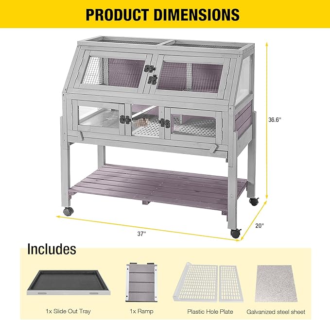Large Guinea Pig Cage with 4 Support Feet & Wheels, Anti-Chew Small Animal Cage for Hamsters, Rats, Chinchillas, Includes Deep Leakproof Tray
