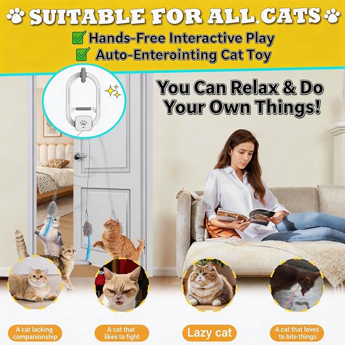 Interactive cat toy, Electric cat teaser, Door clip, 2 Motion modes,Gray - Image 6