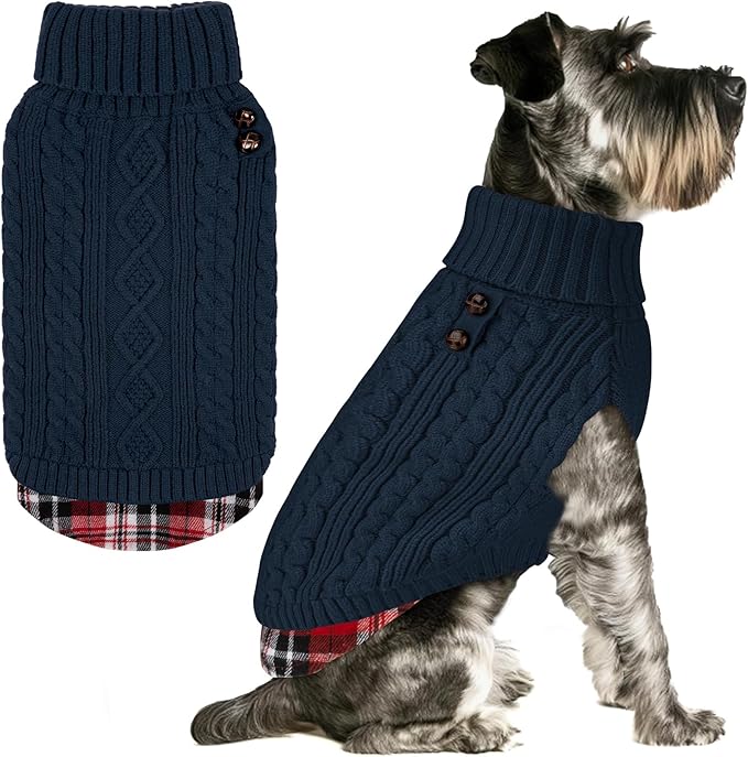 KYEESE Dog Sweater Warm Turtleneck Small Dogs Sweater with Gingham Patchwork Soft Pullover Dog Sweaters for Small Dogs Male Comfy Pet Coat for Fall Winter Cold Weather Stretchy Knitwear Cat Clothes