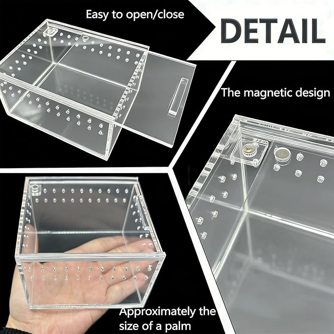 Reptile Breeding Box Small Acrylic Spider Terrarium Tarantula Enclosure Hermit Crab Tank with Terrarium Moss for Scorpion Insect Isopods Invertebrates
