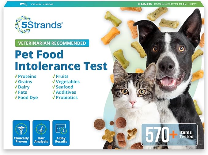 5Strands Pet Food Intolerance Test, at Home Sensitivity Test for Dogs & Cats, 575 Items Tested, Hair Analysis, Accurate for All Ages & Breeds, Pet Gut Health, Results in 4 Days
