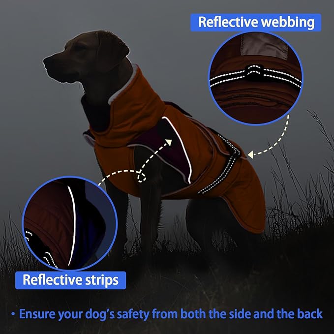 MIGOHI Snowproof Dog Coat - Thick Fleece Dog Jacket with Adjustable Collar, Keep Warm Winter Coat for Medium Dogs Cold Weather Walking Playing,Australian Shepherd,XL,Orange