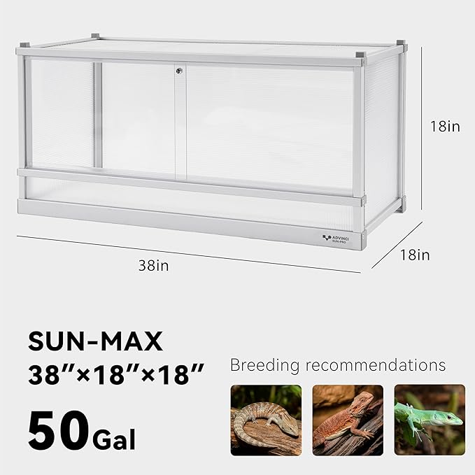 50 Gallon Reptile Tank, Reptile Enclosure for Easy Maintenance, Top Screen Ventilation & Glass Sliding Door 38''x18''x18''