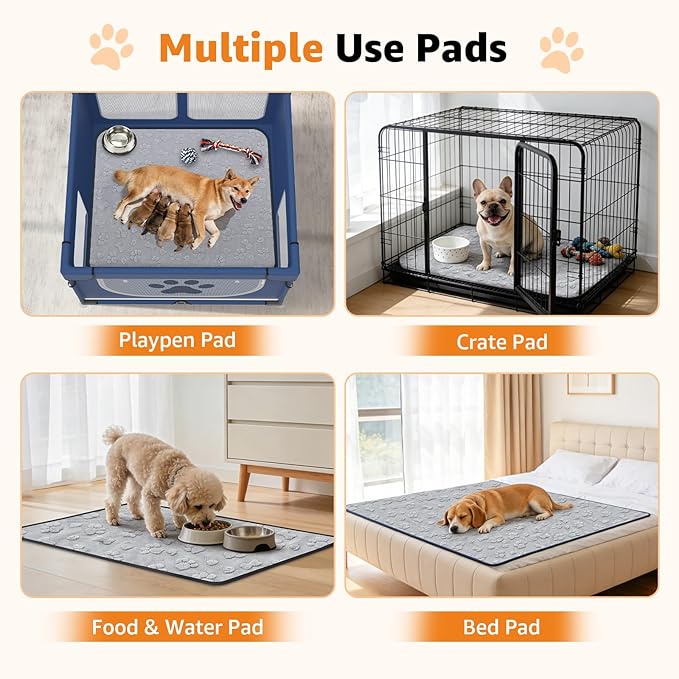 LOOBANI Reusable Pee Pads for Dogs Extra Large,36"x72" Non-Slip Washable Dog Mat 2 Pack, Super Absorbent Washable Puppy Pads, Leak-Proof Pee Rug for Hallway Runner, Floor, Bed, Gray
