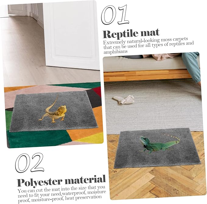 balacoo 2pcs Reptile Carpet Mat Convenient Snake Bedding Tortoise Bedding Absorbent Terrarium Liner for Lizards Geckos and Snakes Grey