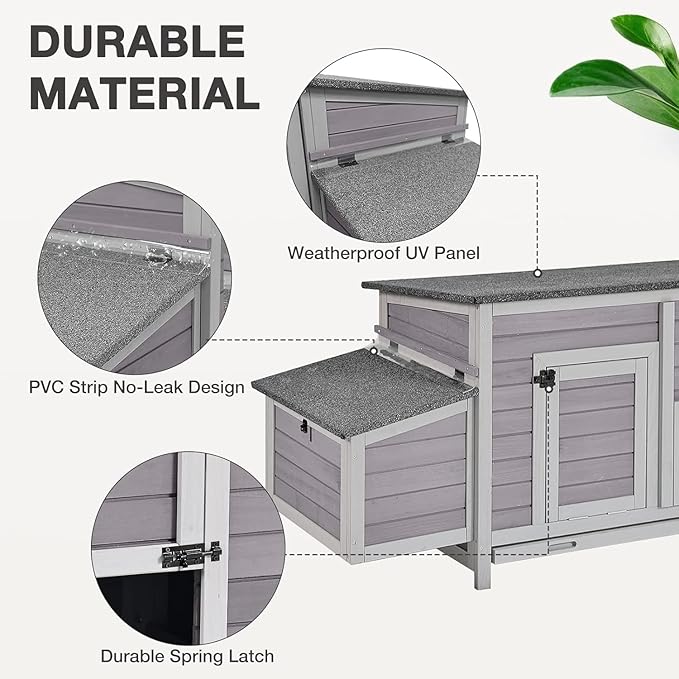 103’’ Large Chicken Coop with Run, Wooden Chicken House with Two Large Nesting Box and Leakproof Tray, Outdoor Hen House Poultry Cage for 4-6 Chickens, Waterproof Roof