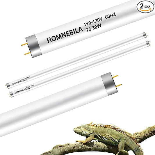 T5 10.0 UVB Reptile Light Bulb 39W, 2-Pack 34 Inch UVB/UVA Lamp Tube for Bearded Dragon, Lizards, Chameleons