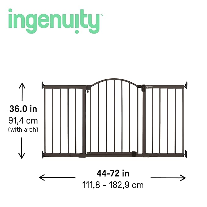 Ingenuity Decorative Extra Wide Baby Gate & Dog Gate, 44"-72" Wide, 36" Tall, Hardware Mounted, Install in Hallways, Bottom of Stairs, or Large Openings - Bronze