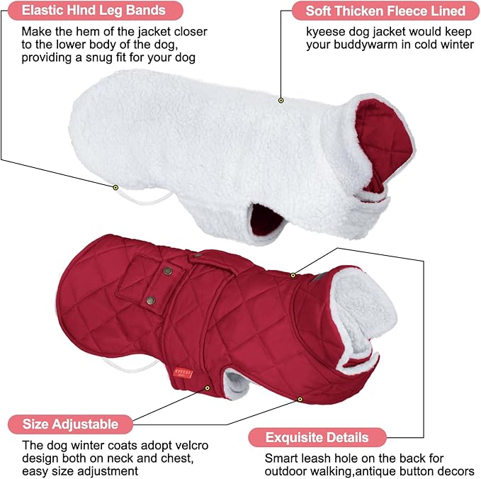 KYEESE Dog Coat Warm Pet Winter Puffer Coat with Leash Hole Windproof Dog Coats for Small Dogs Soft Pet Sweater for Cold Weather Waterproof Dogs Jacket with Fleece Lined Thick Pets Clothes with Pocket