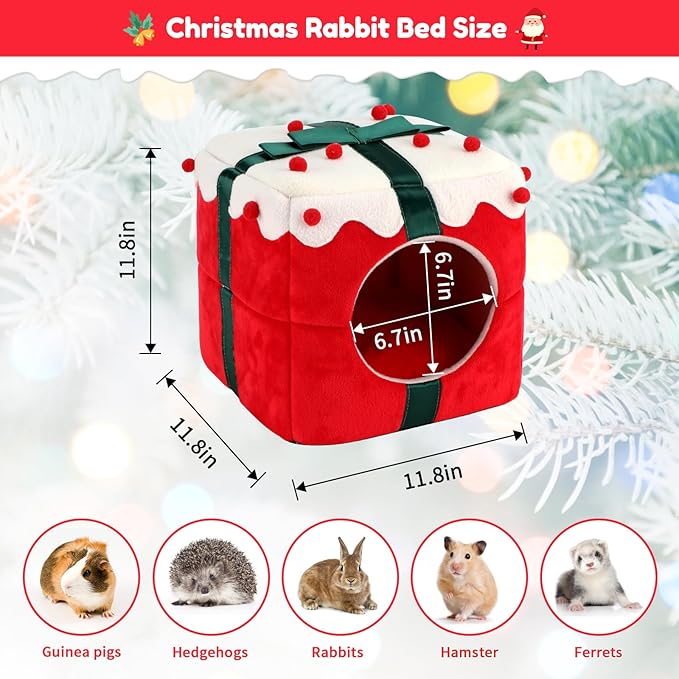 BWOGUE Christmas Rabbit Bed Large Rabbit House and Hideouts Warm Bunny Hut Cave for Bunny Guinea Pig Chinchilla