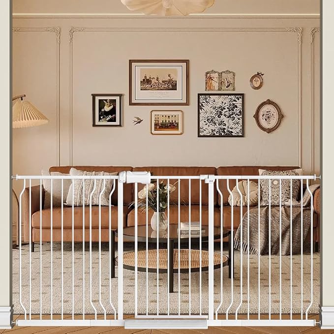 Baby Gate Extra Wide Fits 62.2"-71.65" Inch Opening - Dog Pet Gate for Doorways Stairs No Drilling Pressure Mounted - Large Child Safety Indoor Outdoor White